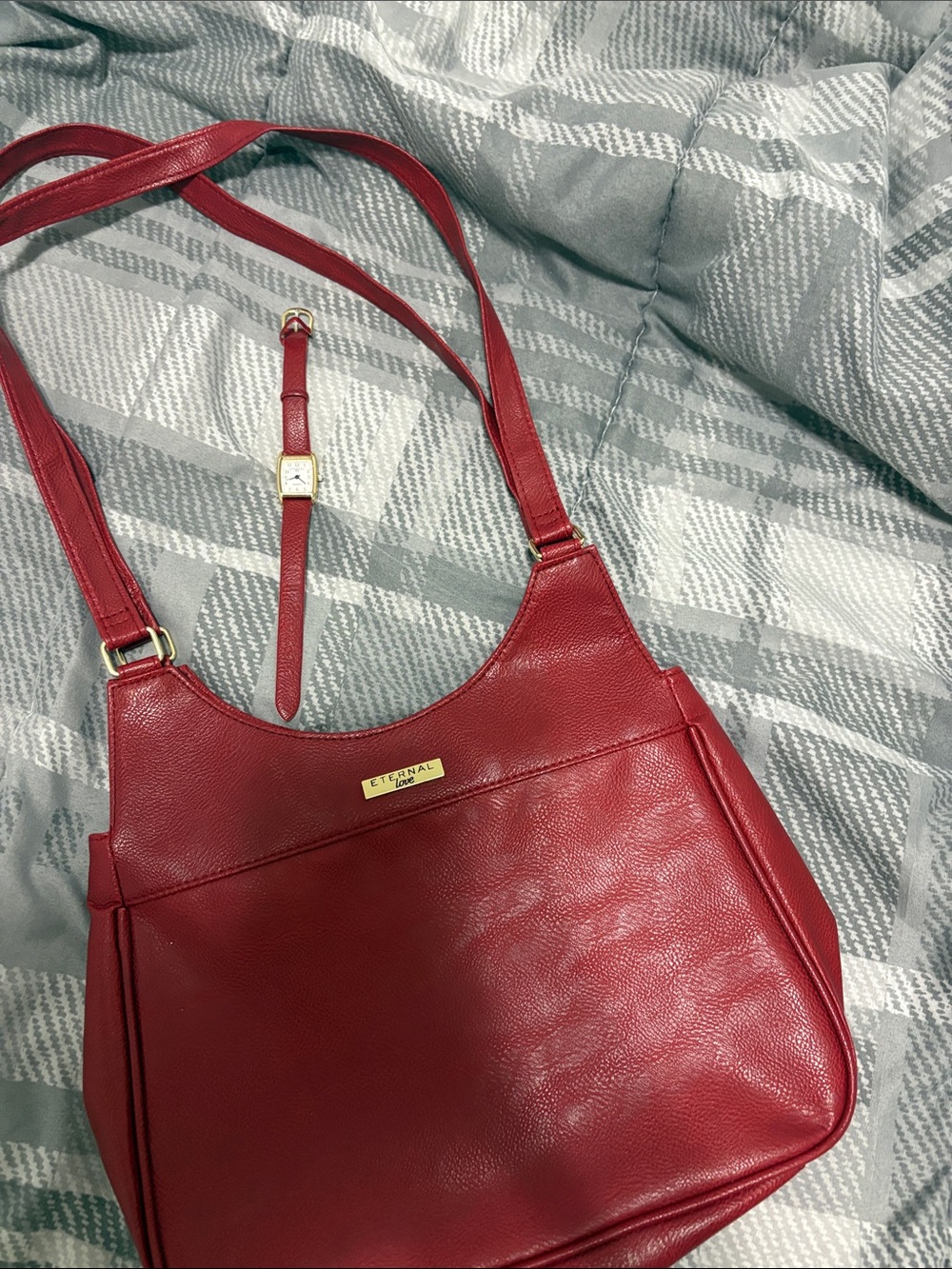 Eterna Cherry Red Pebble Leather Shoulder Bag